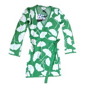 Diane Von Furstenberg x Target Gingko Green & White Wrap Sweater Top XXS NWT